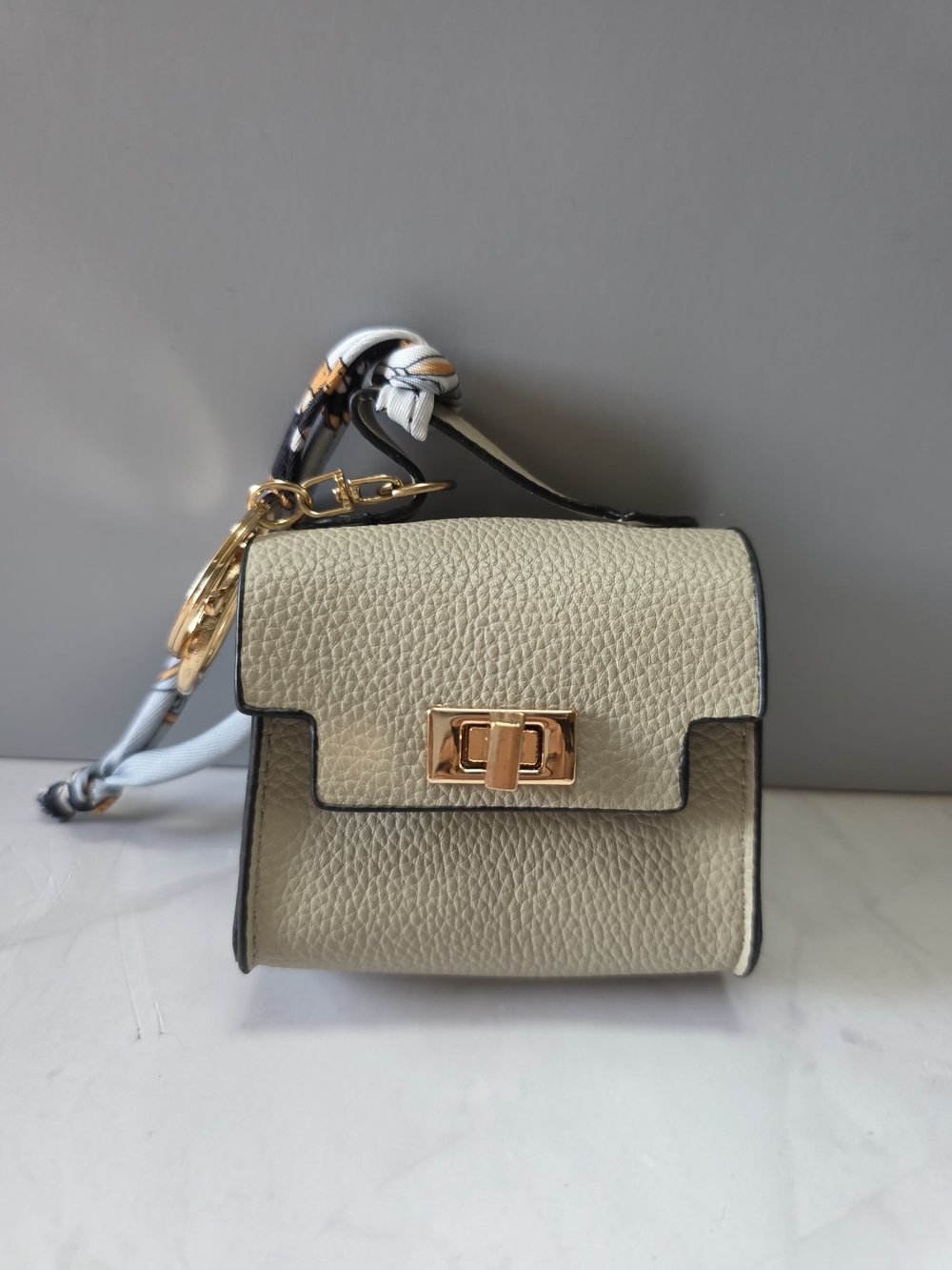 Mini Ivory Handbag Bag Charm with Twilly Scarf